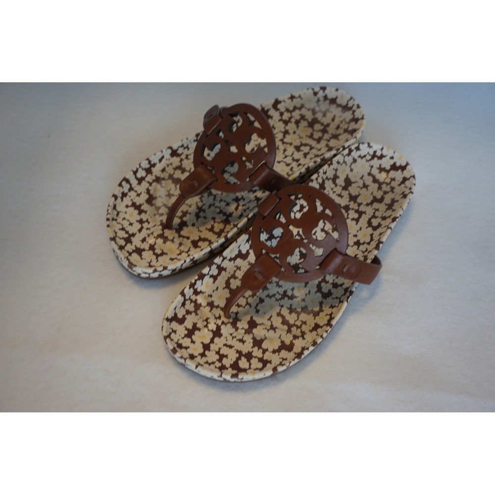 Tory Burch Miller Cloud Sandals Burnt Cuoio Reverie Ditsy Floral 81032 Size 6.5 - Picture 2 of 8